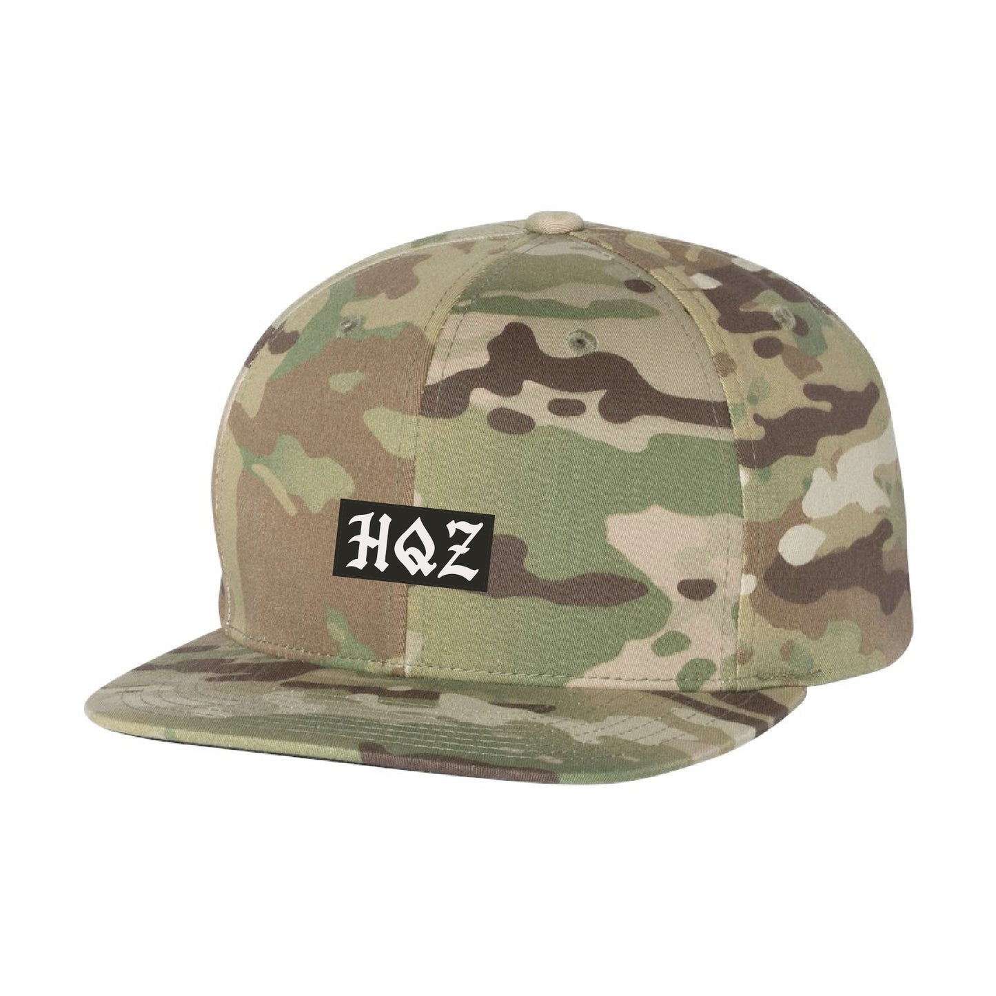 HQZ Camo Hat (Black + White Patch)