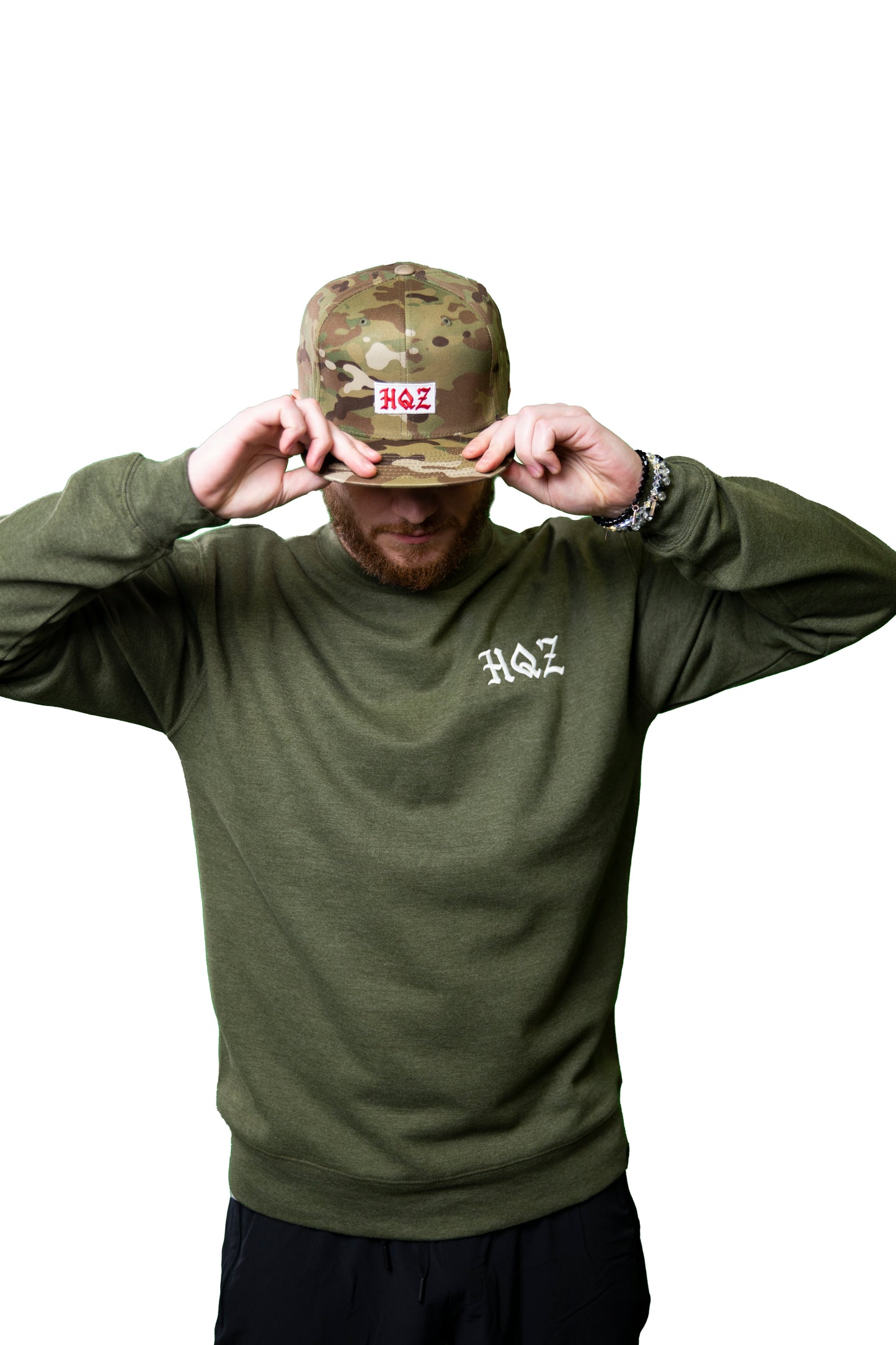 HQZ Camo Hat (White + Red Patch)